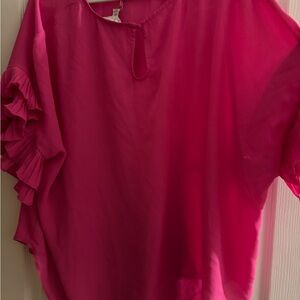 She + Sky Vibrant Pink Ruffle Sleeve Blouse